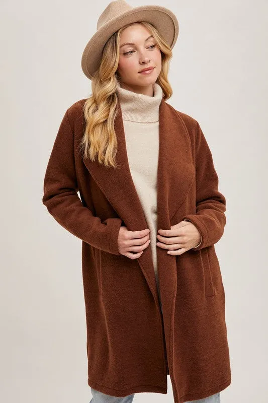 Chestnut Open Front Knit Coat Jacket