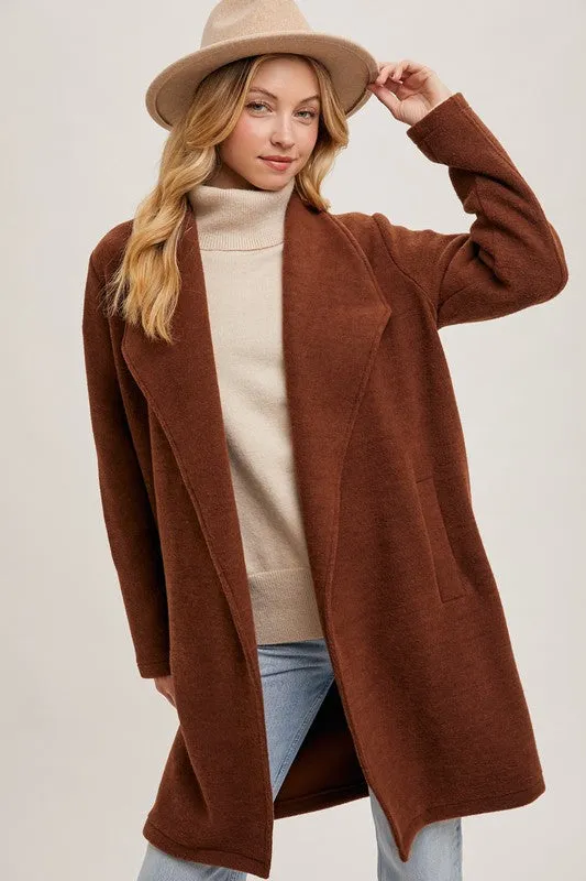 Chestnut Open Front Knit Coat Jacket