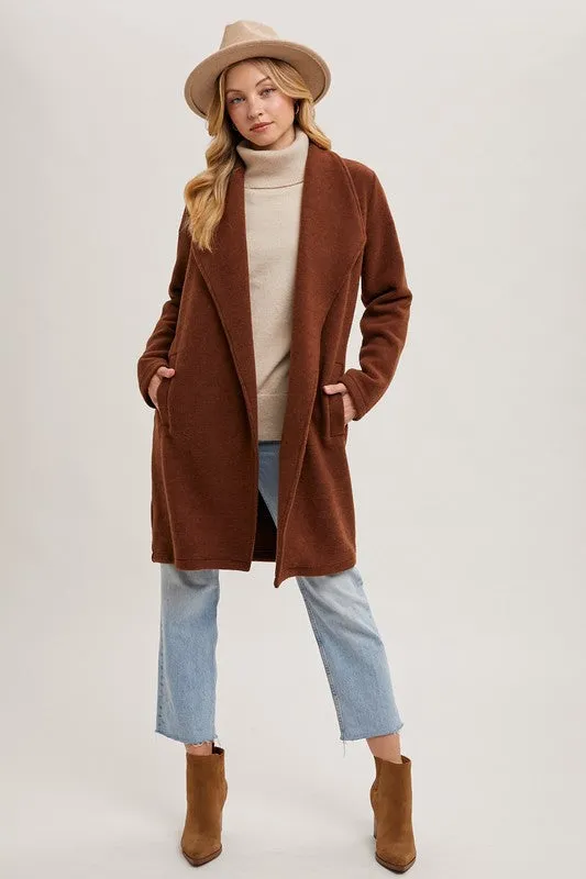 Chestnut Open Front Knit Coat Jacket