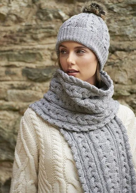 Chunky Cable Knit Aran Scarf | Grey