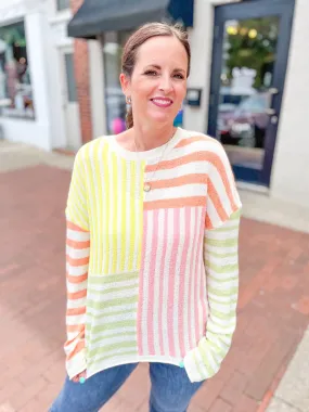 Citrus Stripe Open Knit Top