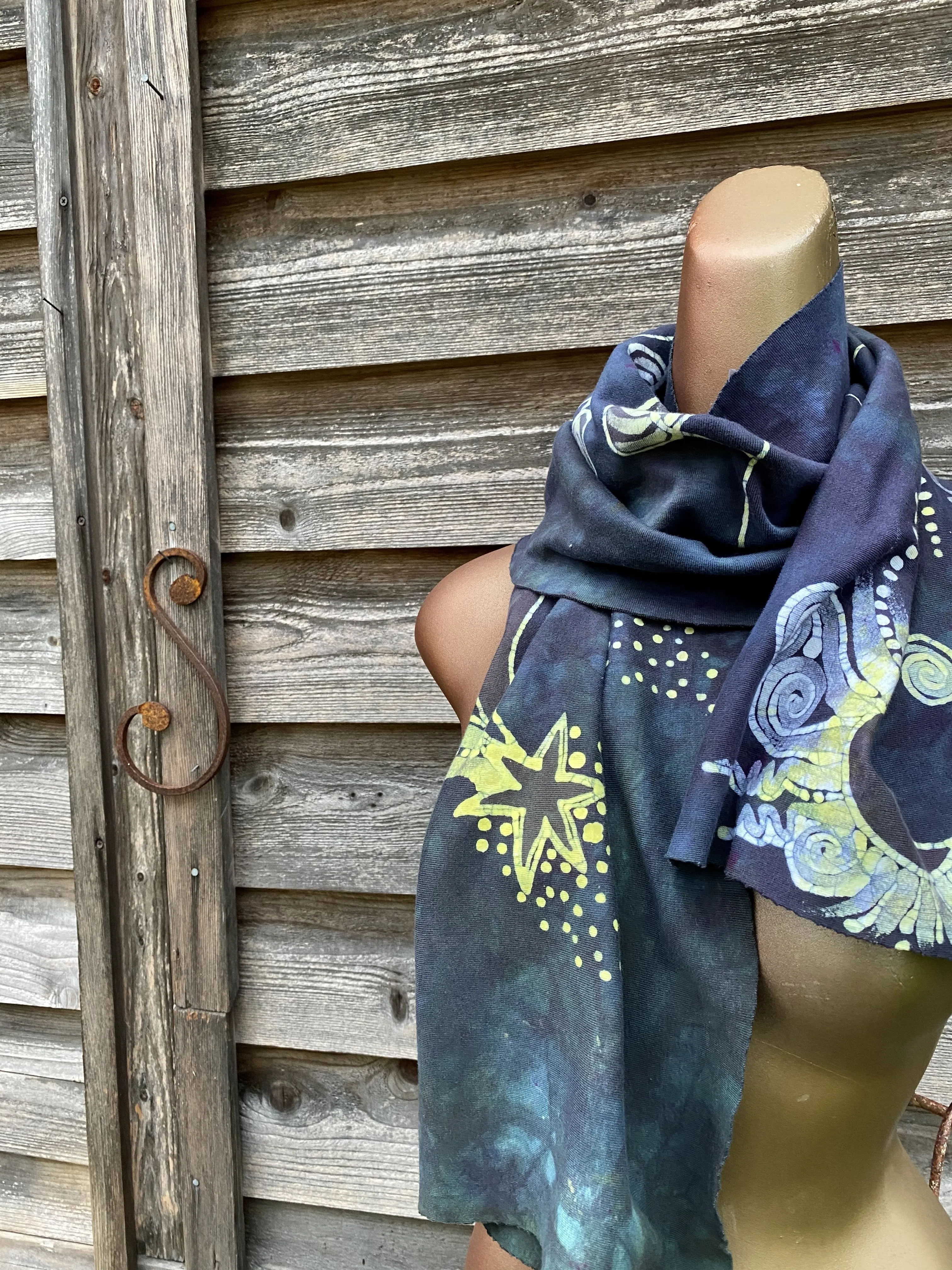 Cloudy Day Sunbeams - Hand Painted Organic Knit Fabric Scarf