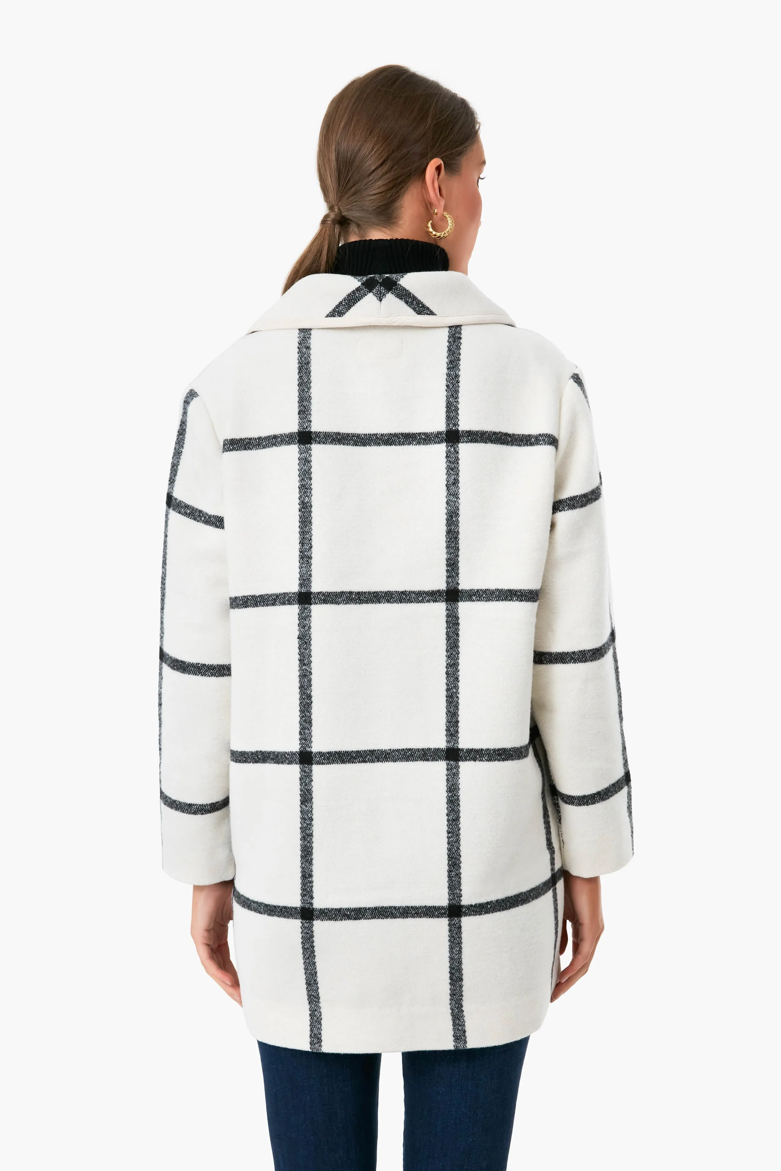 Cream/Black Windowpane Liverpool Shawl Collar Cardigan