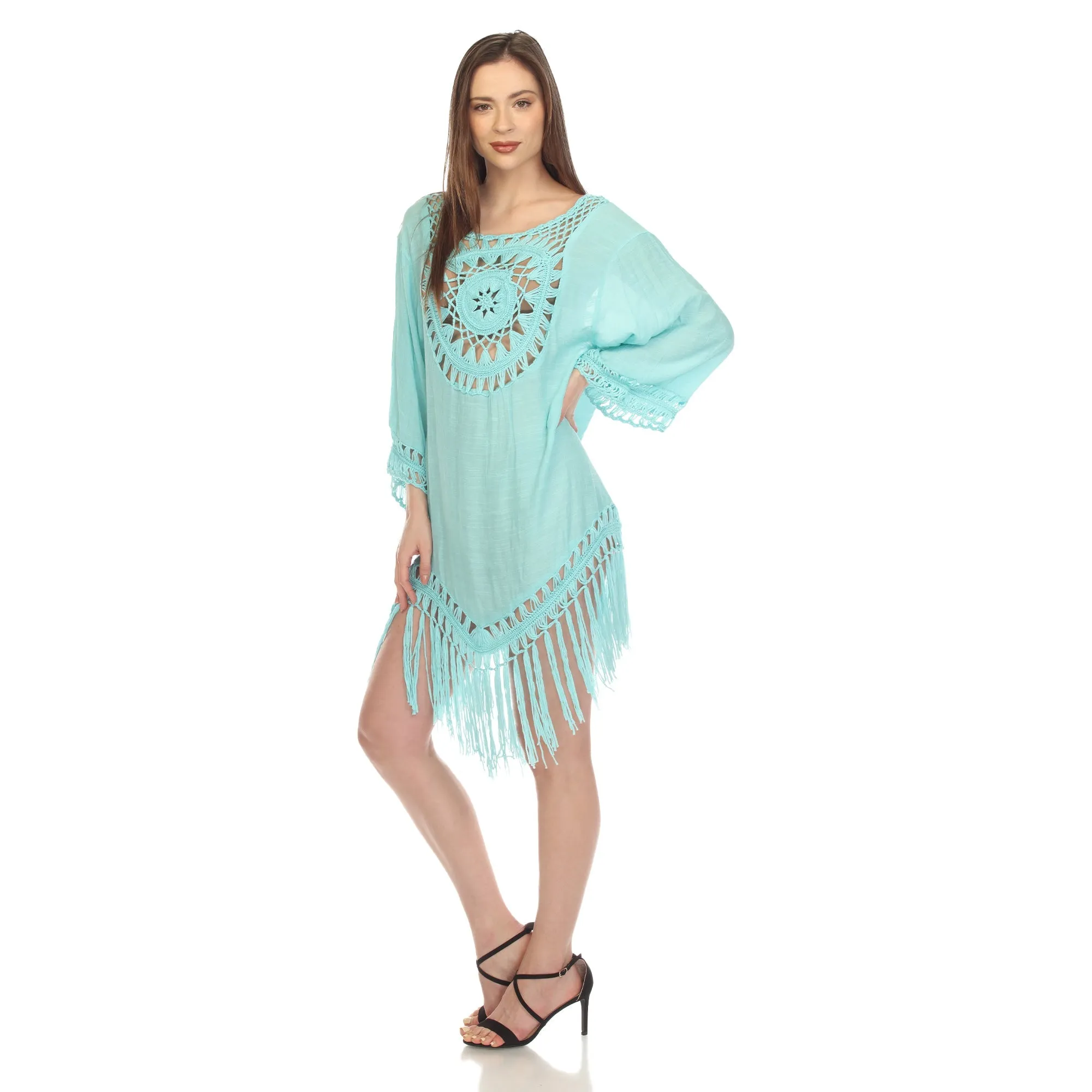 Crocheted Fringed Trim Dress Cover Up - Plus