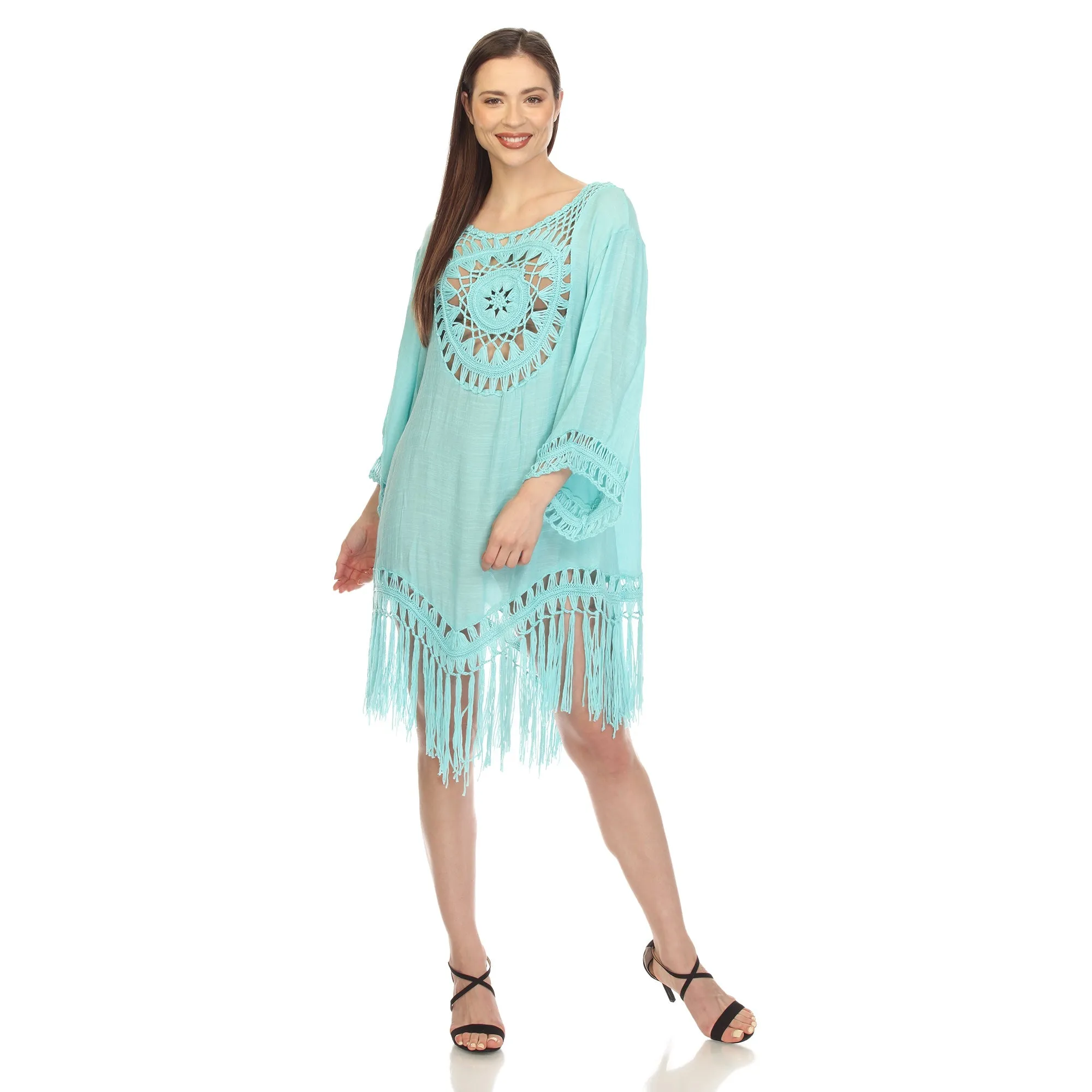 Crocheted Fringed Trim Dress Cover Up - Plus