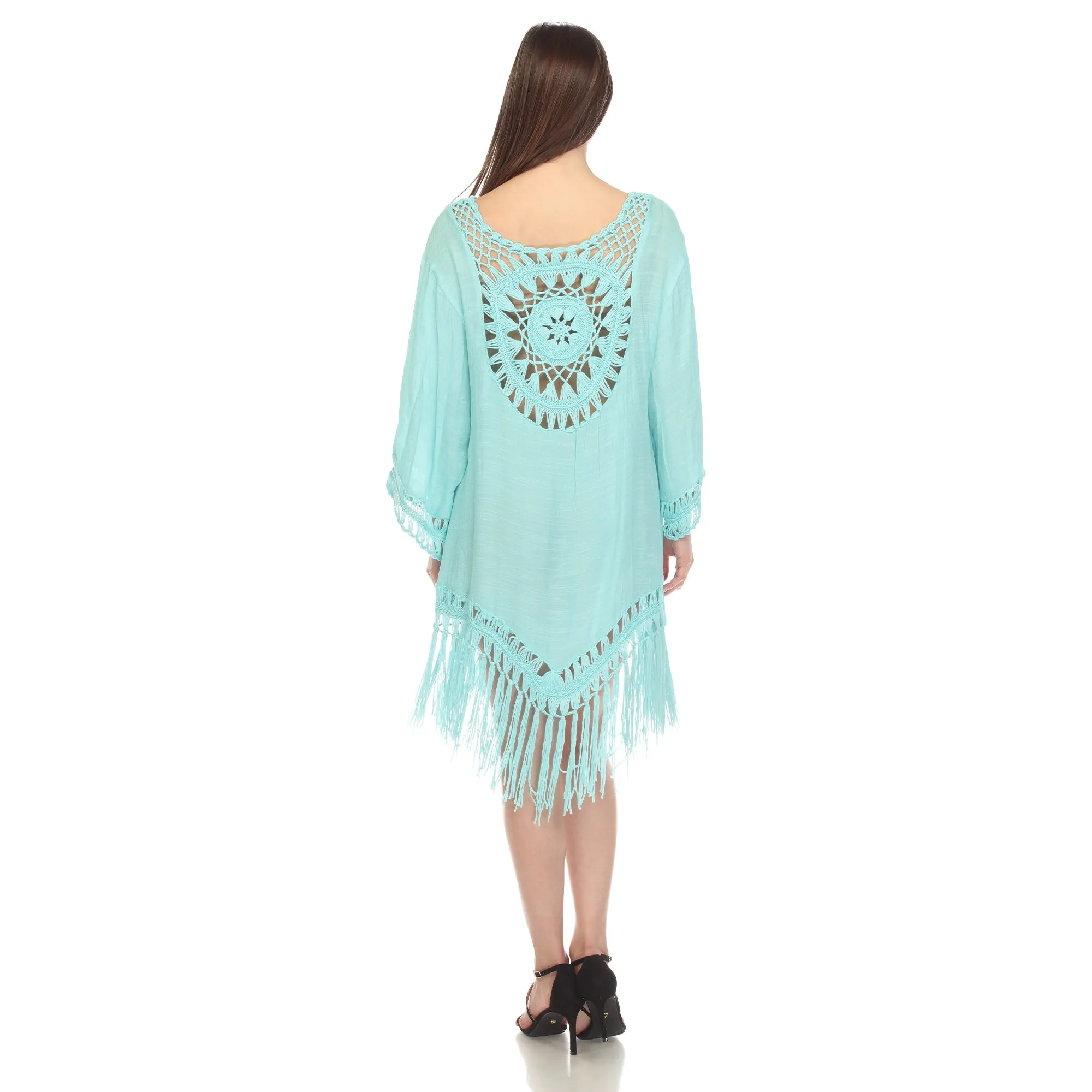 Crocheted Fringed Trim Dress Cover Up - Plus