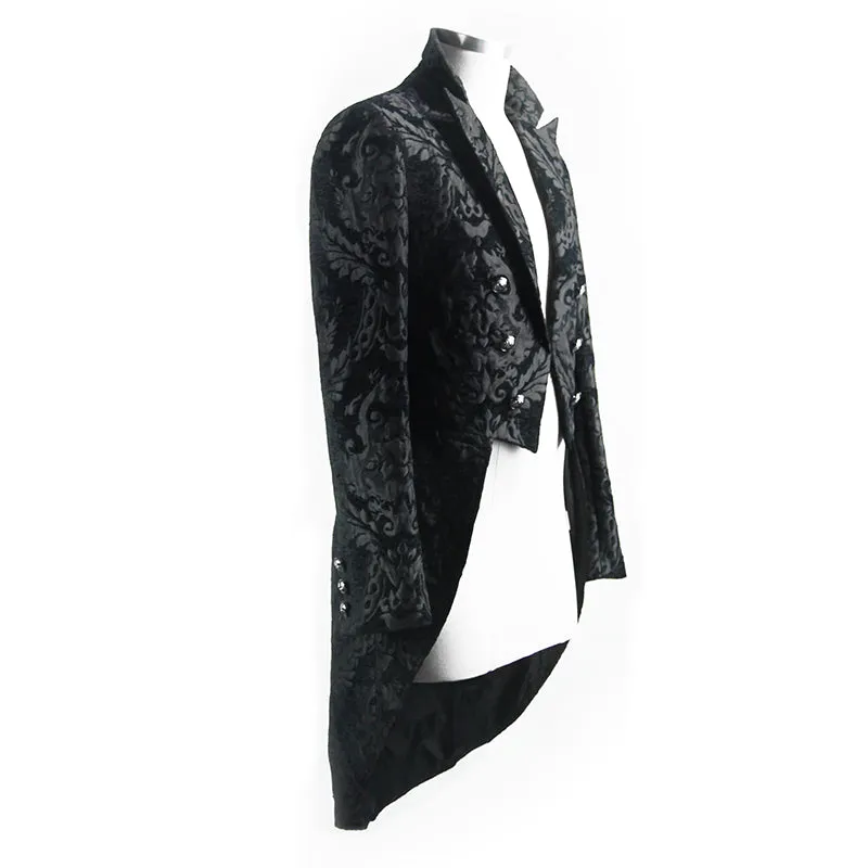 CT105 Gothic jacquard high-low men warm black dress coat with slit