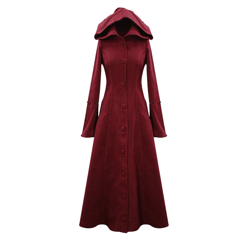 CT12602 daily life winter sexy women red gothic party woolen hooded long coat with fur