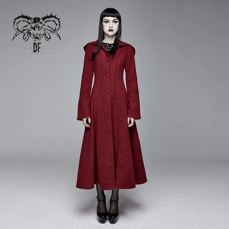 CT12602 daily life winter sexy women red gothic party woolen hooded long coat with fur