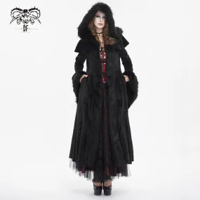 CT214 Small shawl fur collar hooded long coat