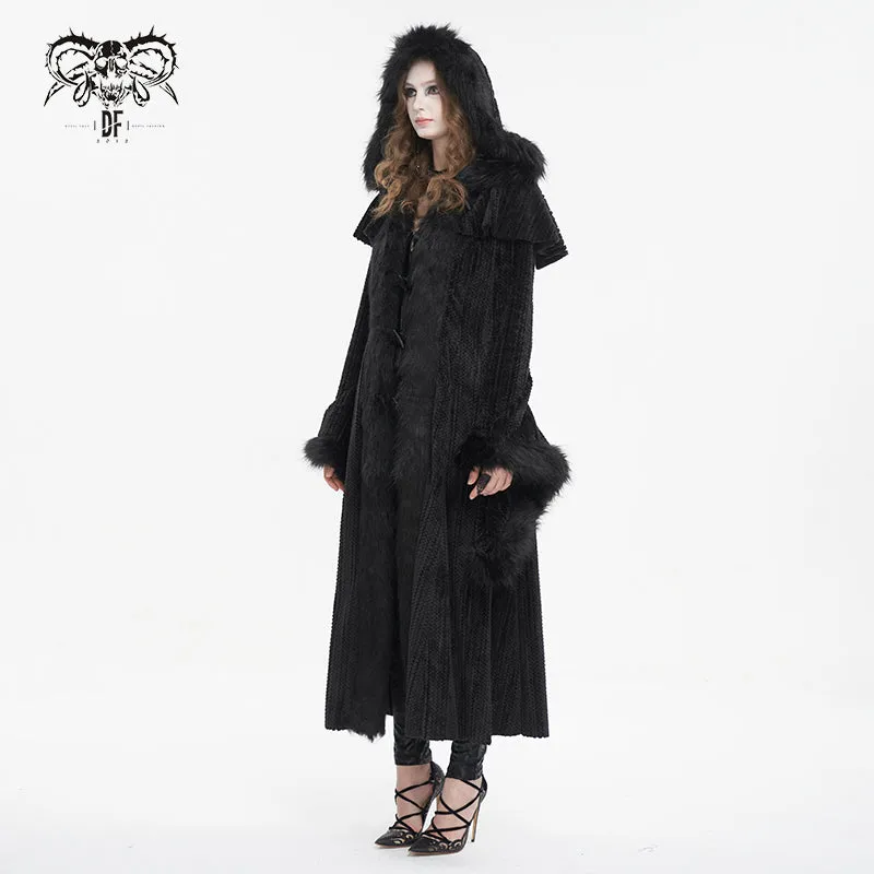 CT214 Small shawl fur collar hooded long coat