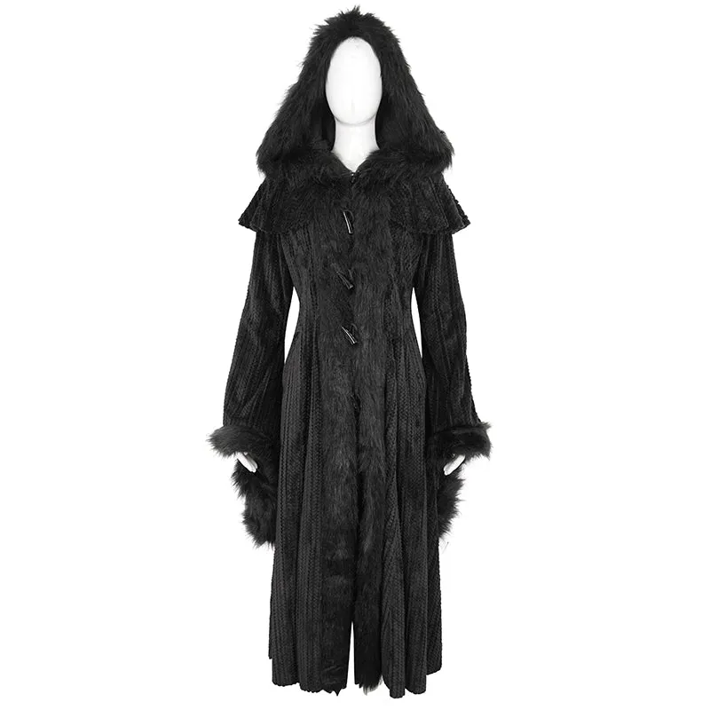 CT214 Small shawl fur collar hooded long coat