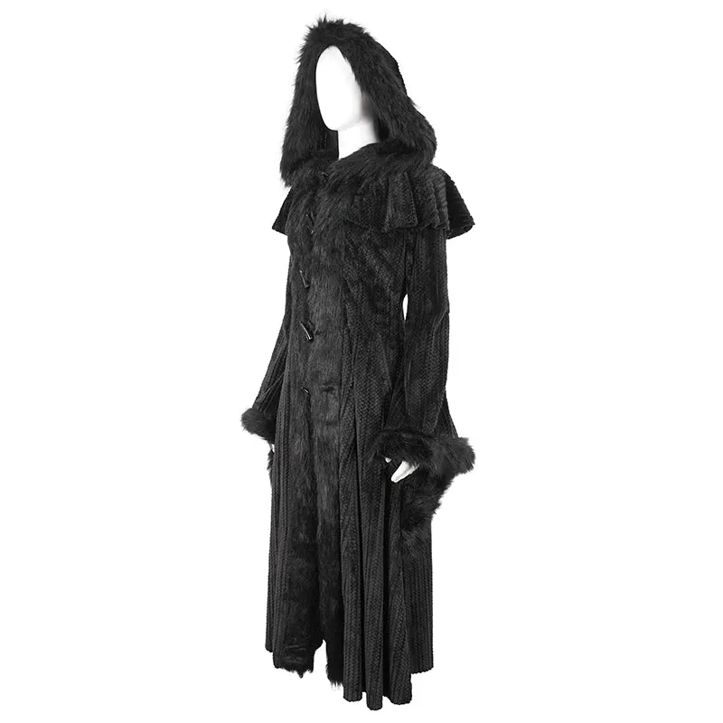 CT214 Small shawl fur collar hooded long coat