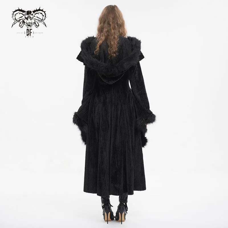 CT214 Small shawl fur collar hooded long coat