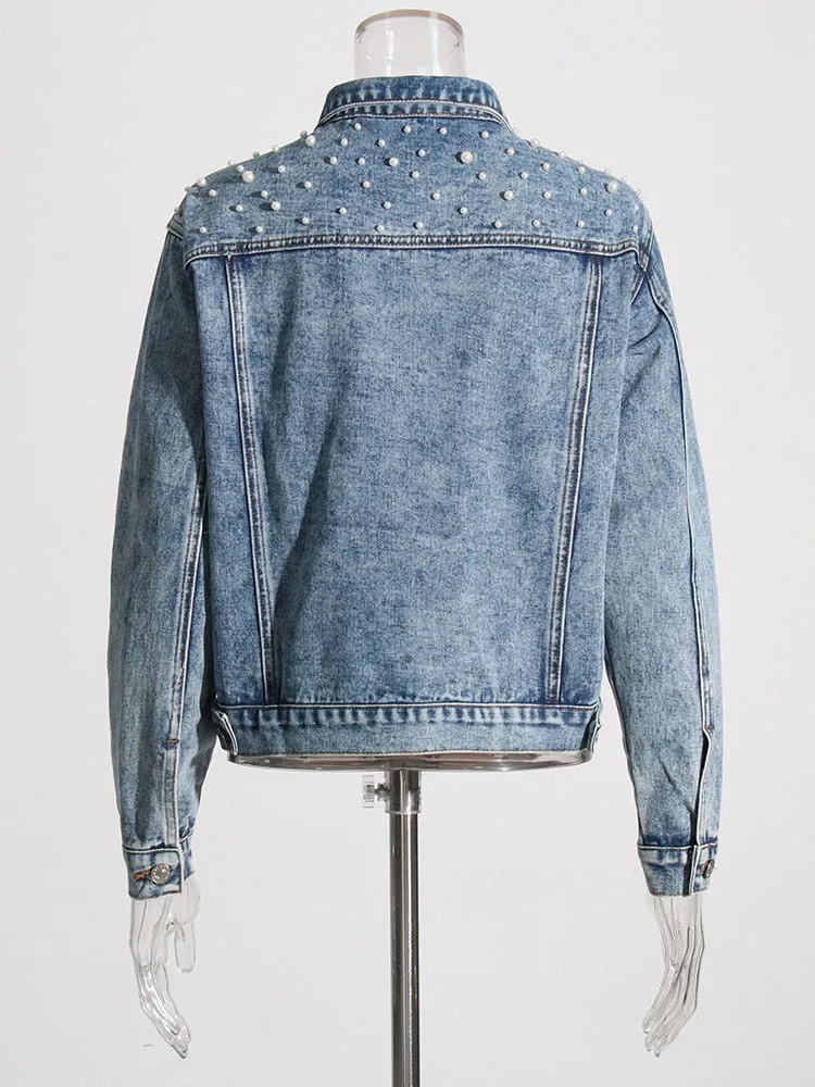 Denim Jacket For Women Lapel Long Sleeve Patchwork Single Breasted Solid Casual Jacket Female Autumn Fashion Style