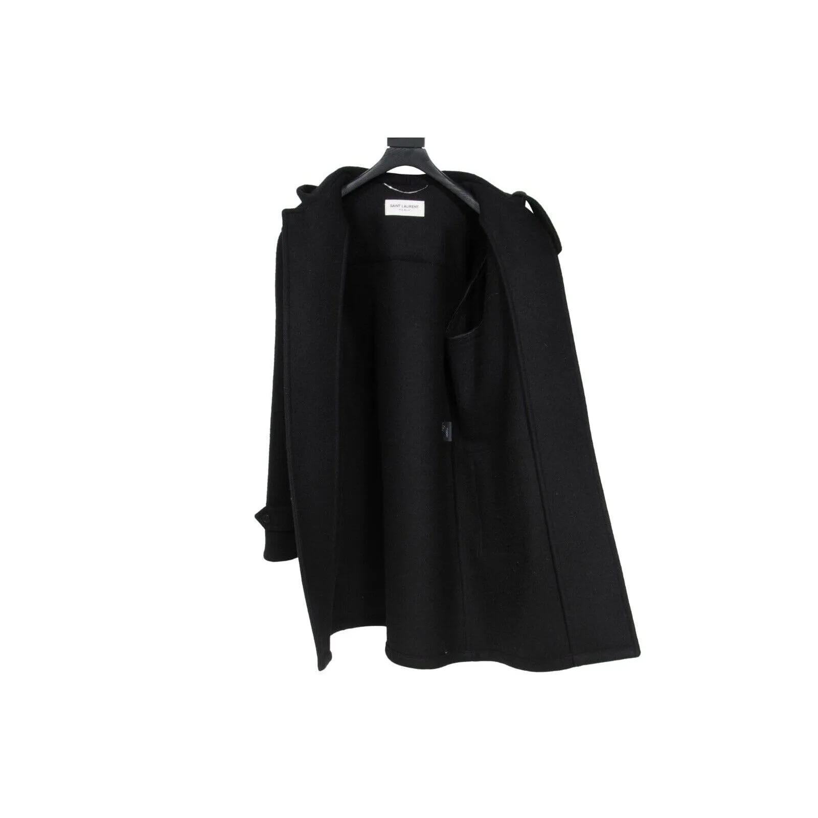 Duffle Coat Black Wool Hooded Jacket