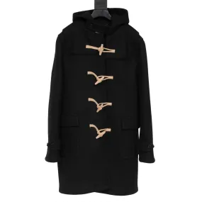 Duffle Coat Black Wool Hooded Jacket