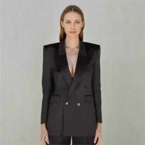 Elegant Patchwork Button Solid Blazers For Women Notched Collar Long Sleeve Spliced Pockets Minimalist Slimming Coat Female