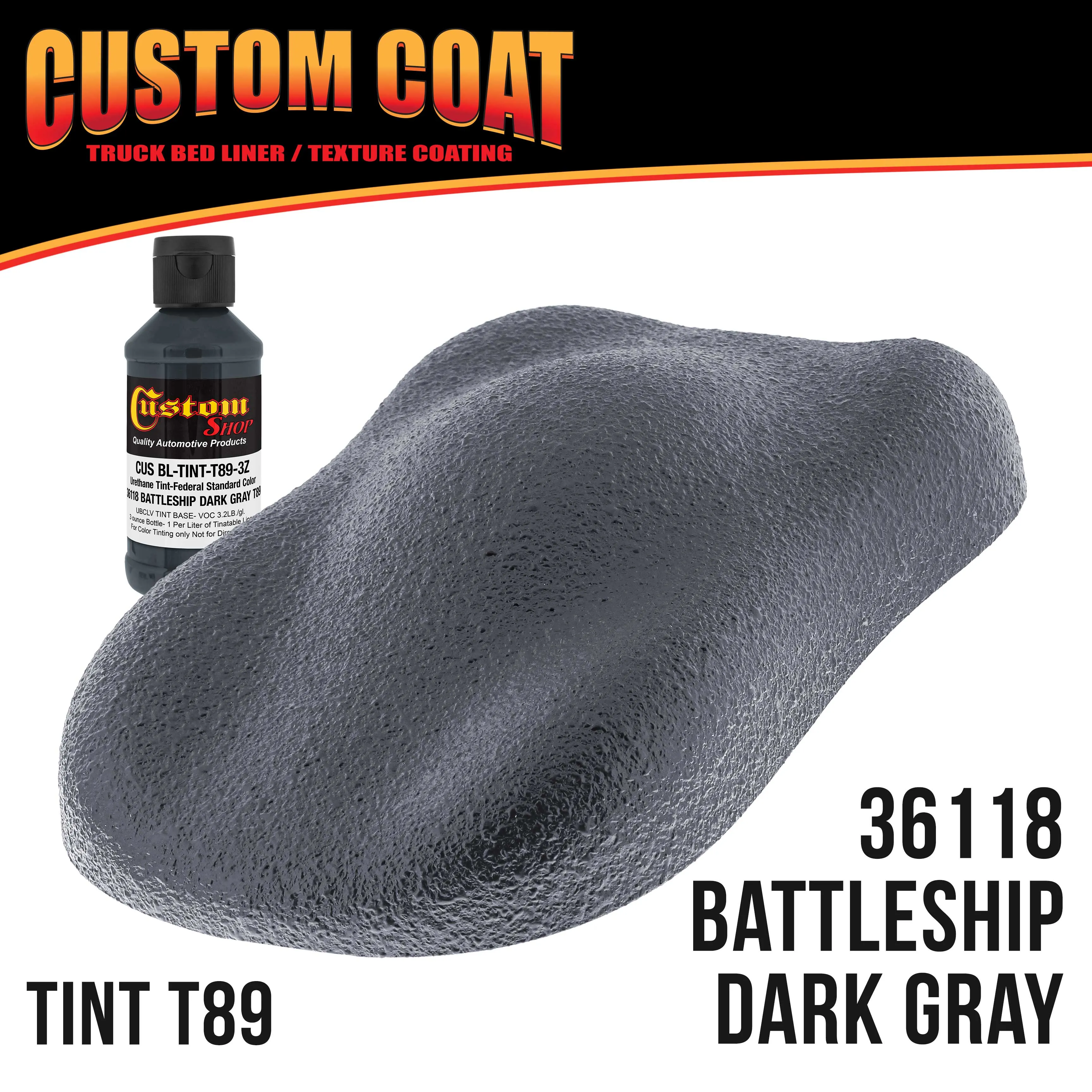 Federal Standard Color #36118 Battleship Dark Gray T89 Urethane Roll-On, Brush-On, Spray-On Truck Bed Liner, 1.5 Gallon Kit with Roller Applicator Kit