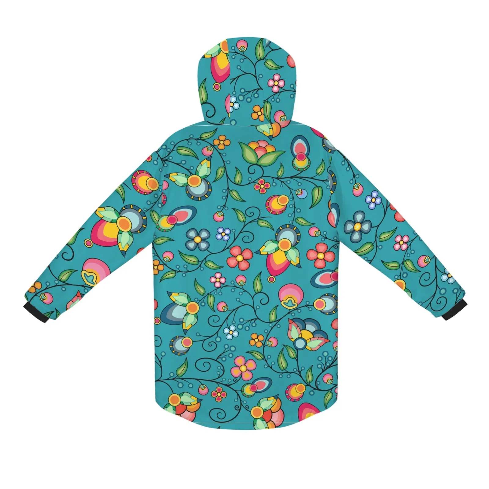 Floral Bounty Teal Unisex Sherpa Lined Hooded Coat