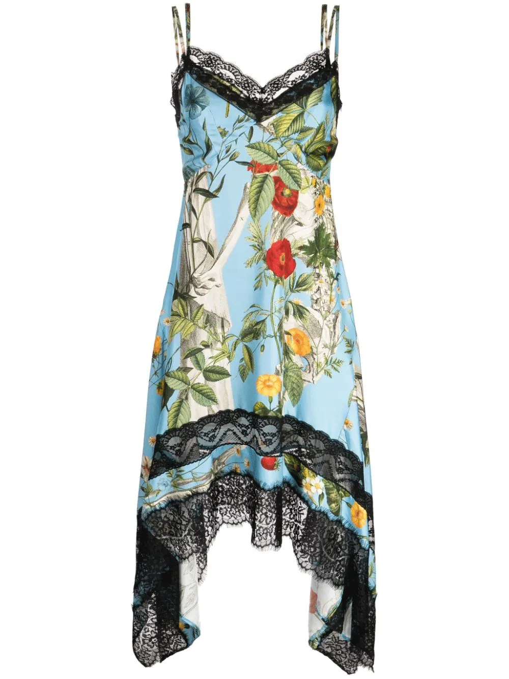 Floral Skeleton Print Slip Dress