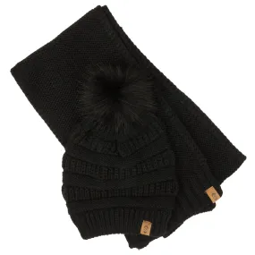 Free Country Scarf Beanie Set for Women (Knit Black)