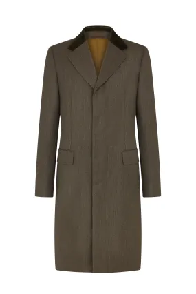 Green Covert Coat With Velvet Collar Overcoat