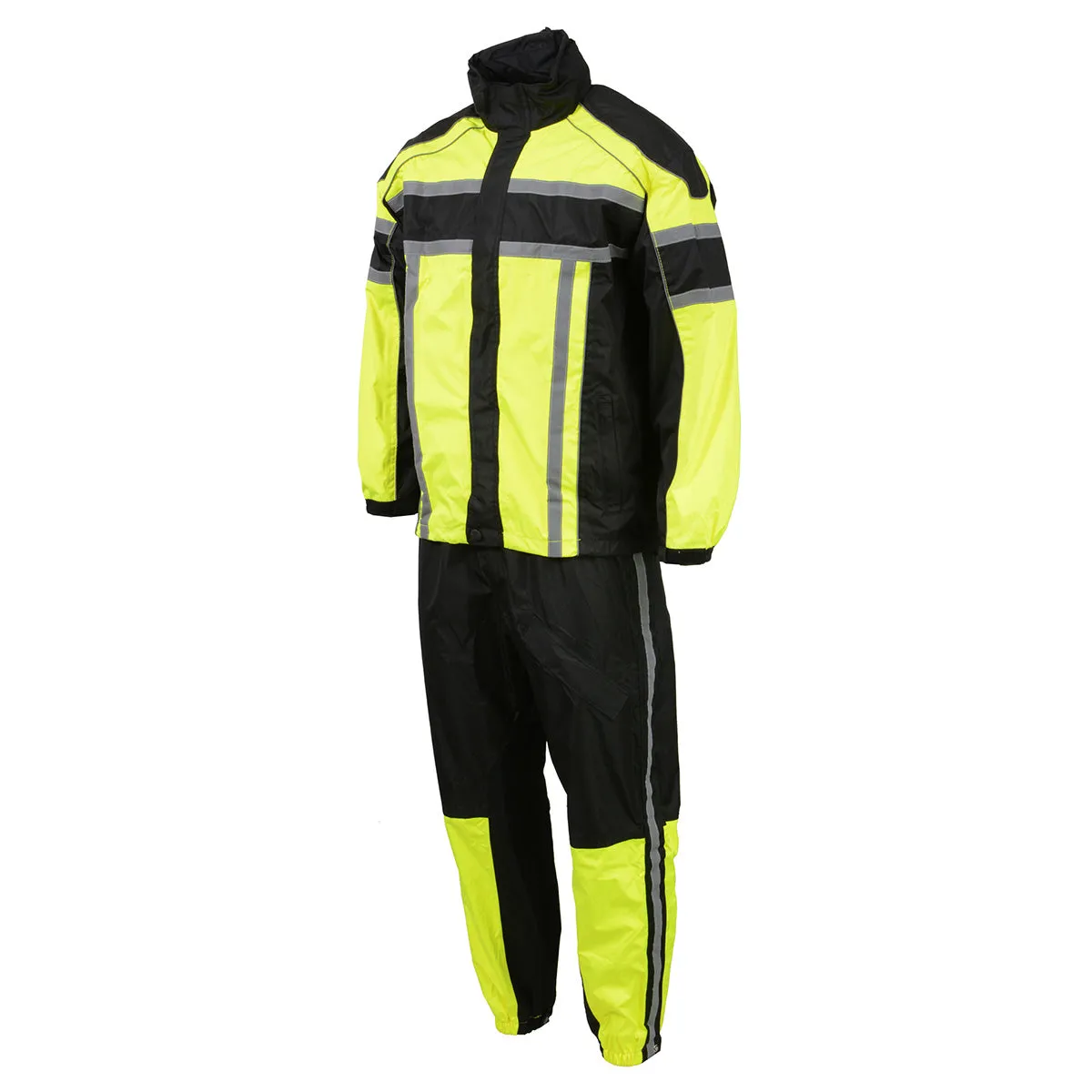 GREEN SH233113 Men's Black and Neon Green Water Resistant Motorcycle-Outdoors Rain Suit with Reflective Tape