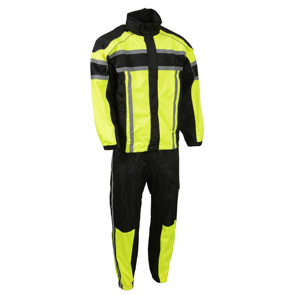 GREEN SH233113 Men's Black and Neon Green Water Resistant Motorcycle-Outdoors Rain Suit with Reflective Tape