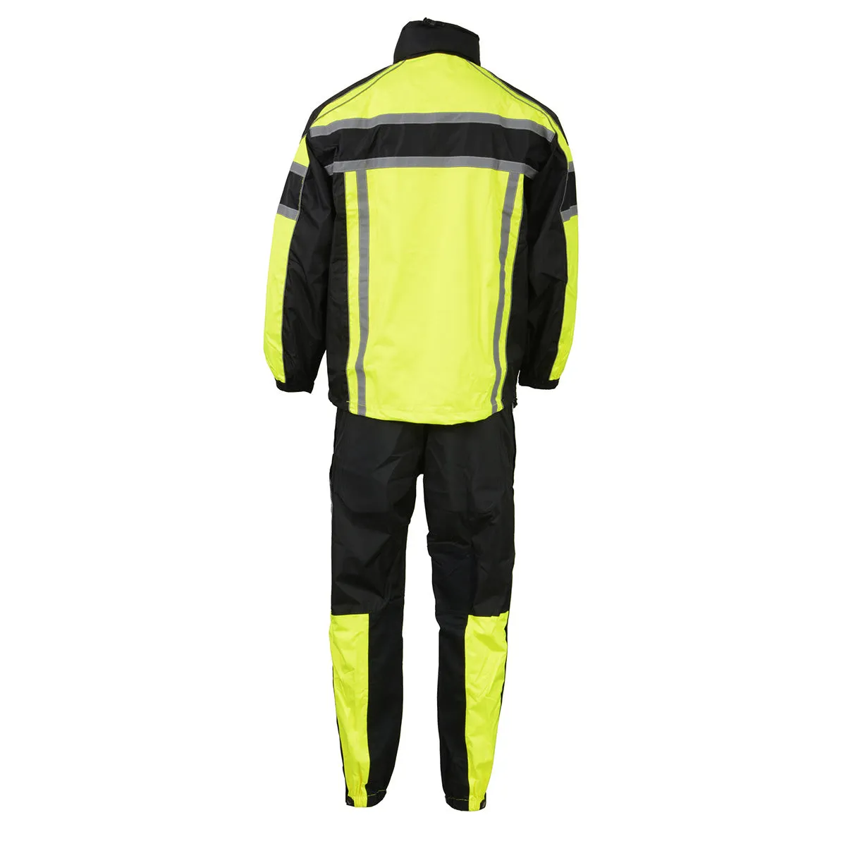 GREEN SH233113 Men's Black and Neon Green Water Resistant Motorcycle-Outdoors Rain Suit with Reflective Tape