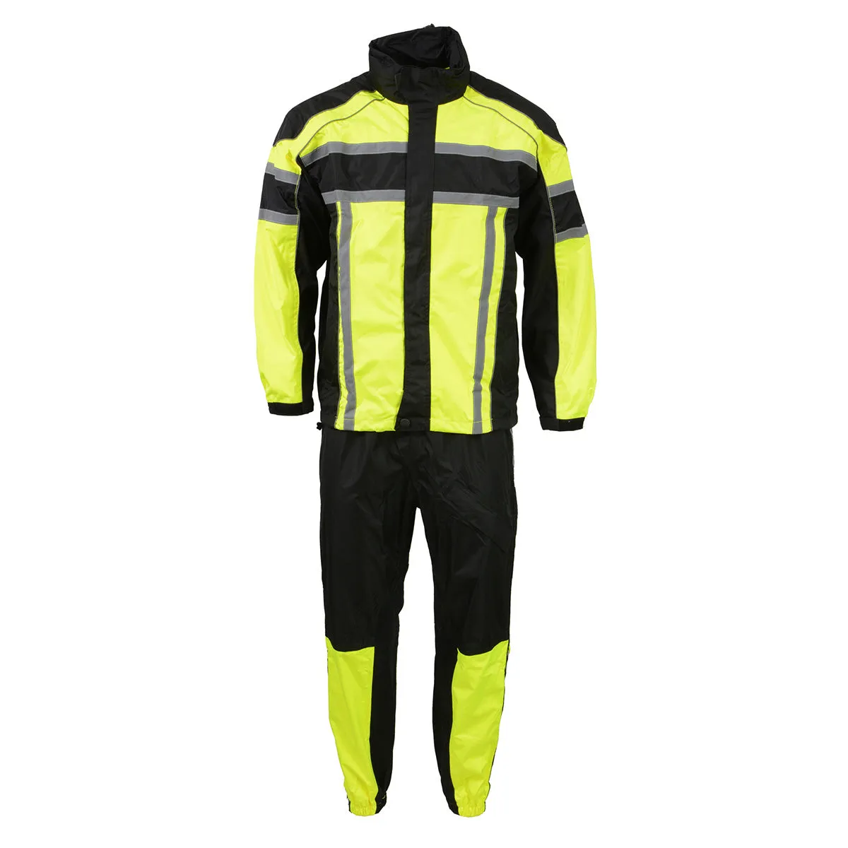 GREEN SH233113 Men's Black and Neon Green Water Resistant Motorcycle-Outdoors Rain Suit with Reflective Tape