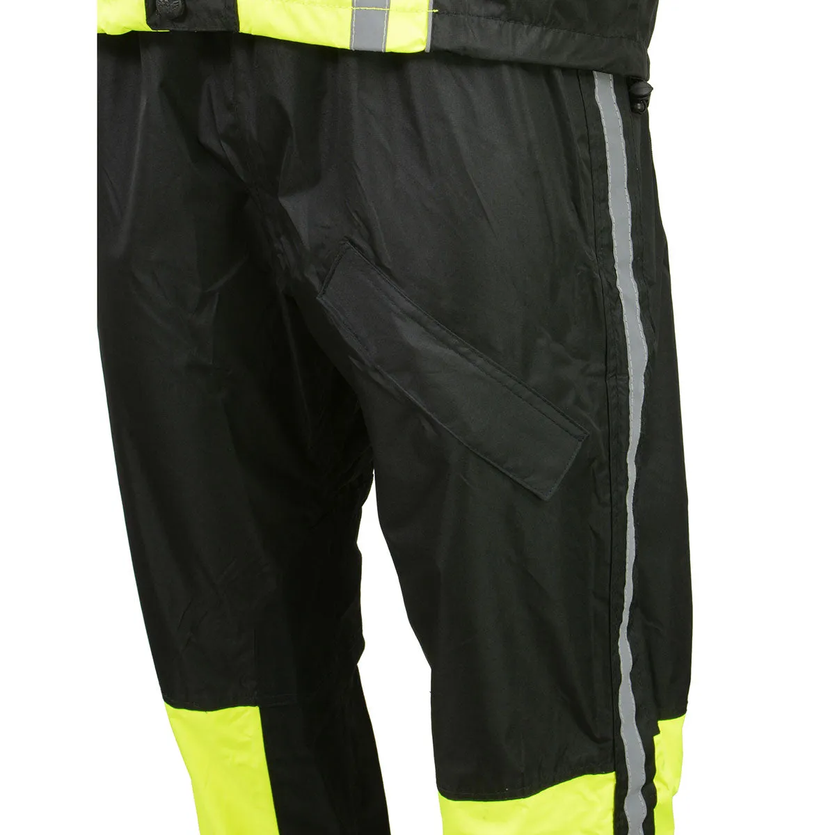 GREEN SH233113 Men's Black and Neon Green Water Resistant Motorcycle-Outdoors Rain Suit with Reflective Tape