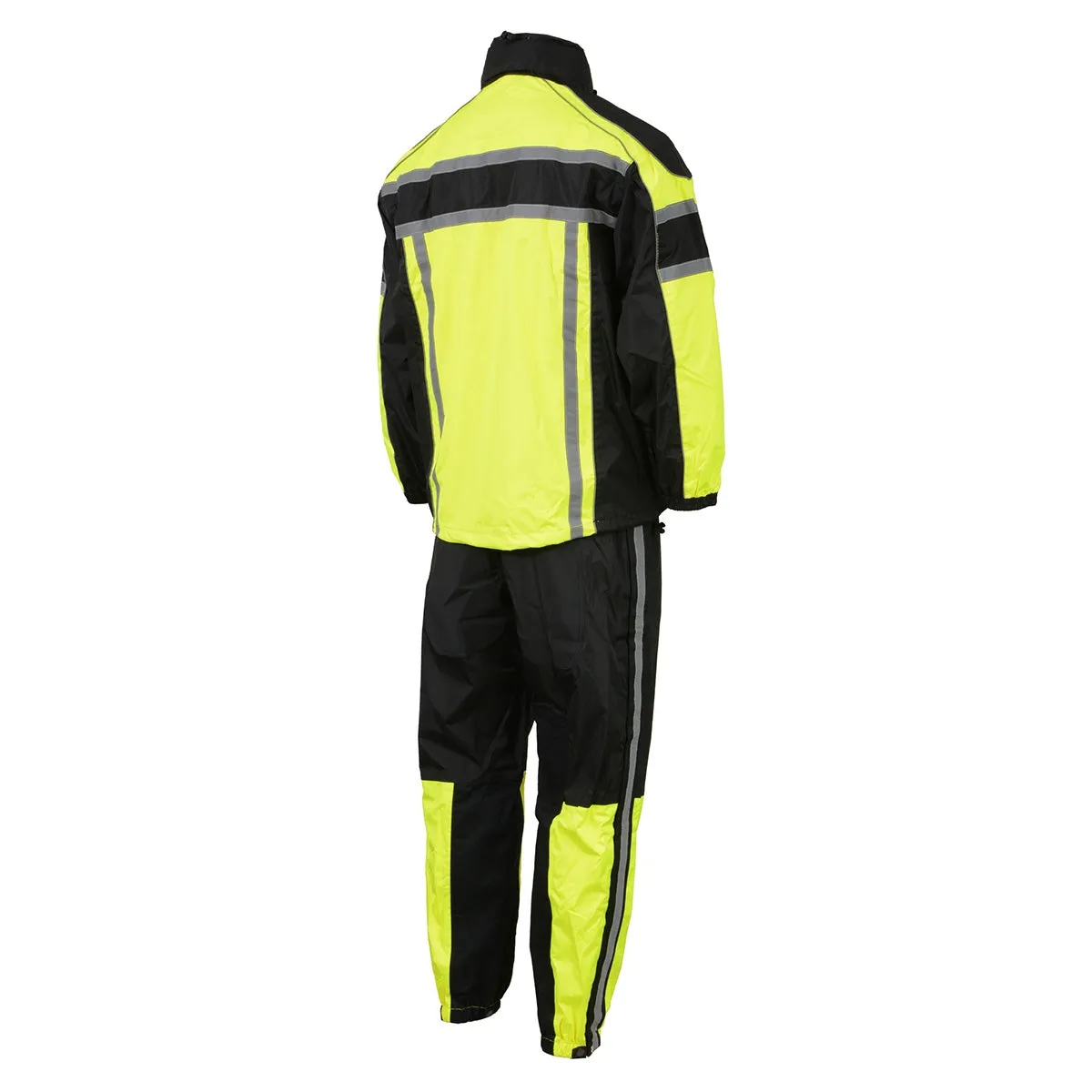 GREEN SH233113 Men's Black and Neon Green Water Resistant Motorcycle-Outdoors Rain Suit with Reflective Tape