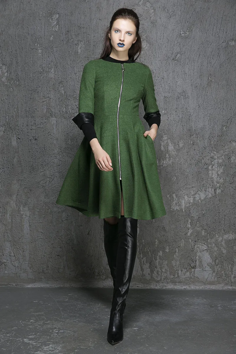 Green wool coat winter women coat (1353)