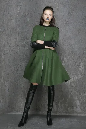 Green wool coat winter women coat (1353)