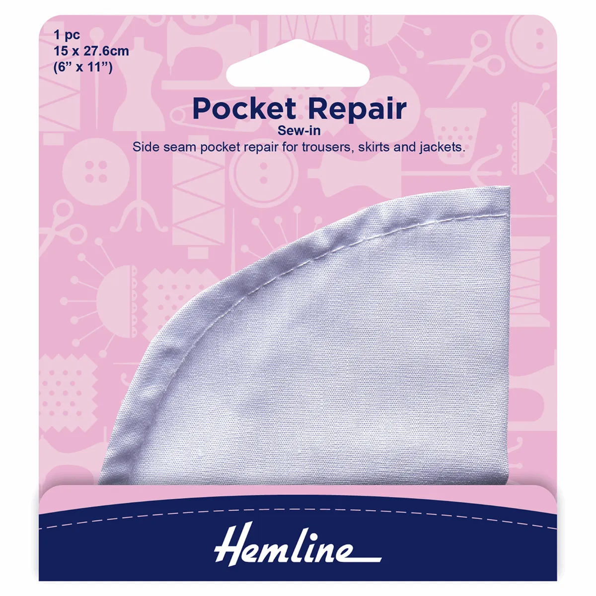 Hemline White Sew-In Pocket Repair - 23 x 15cm