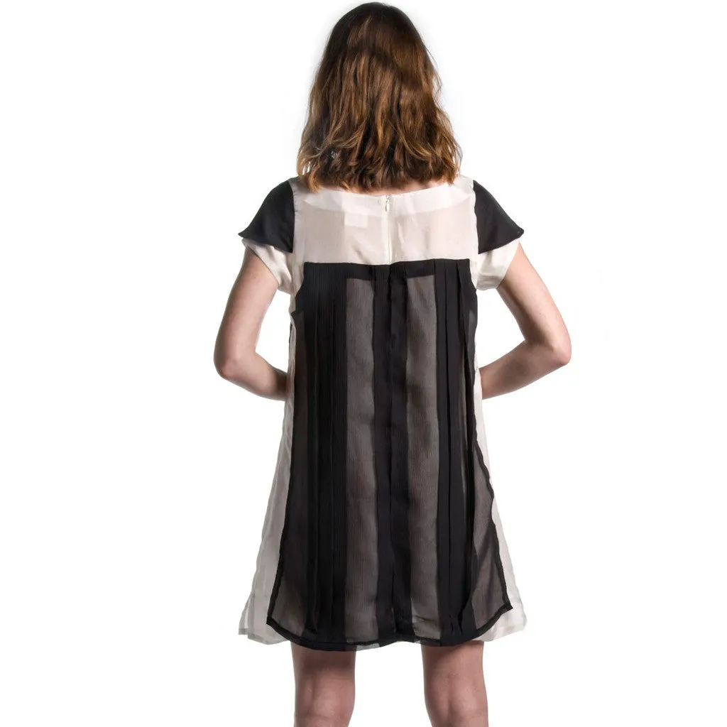 Indian Black and White Silk Pleated Chiffon Party Dress