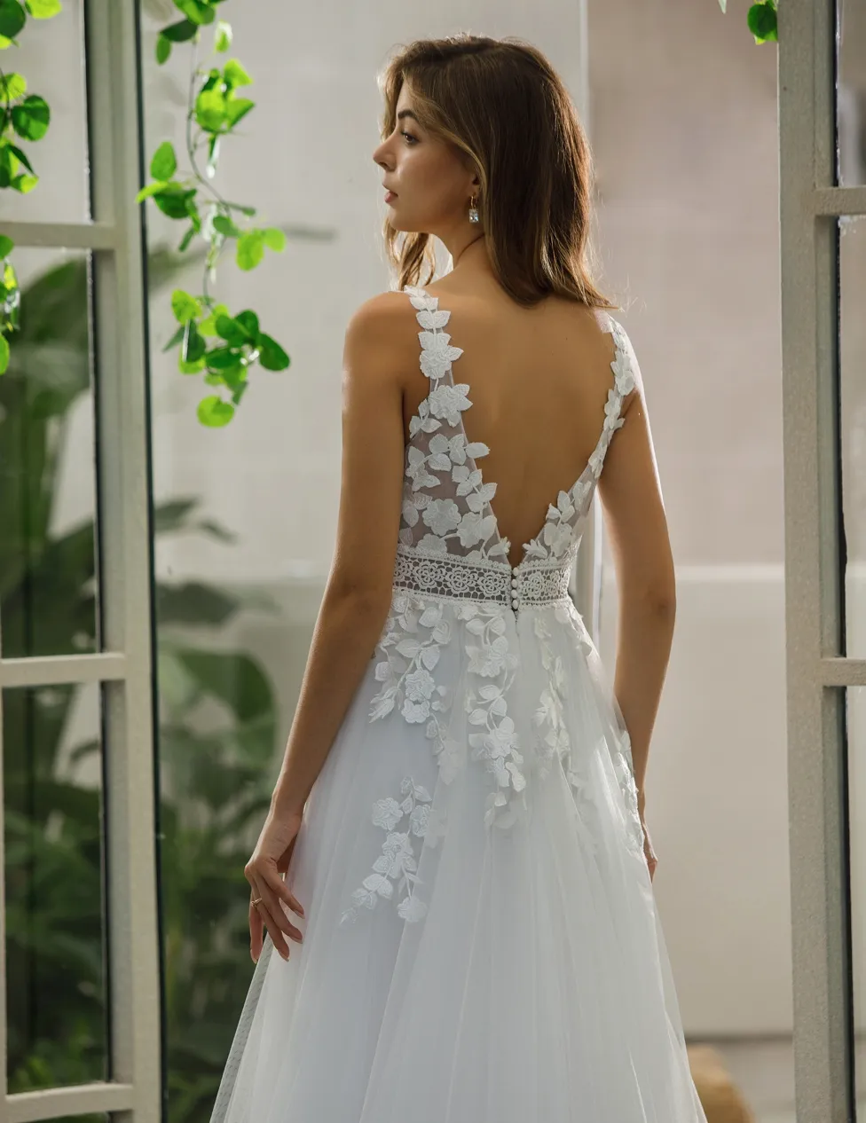 Inspired Lace A-line Wedding Dress With Slit Tulle Skirt