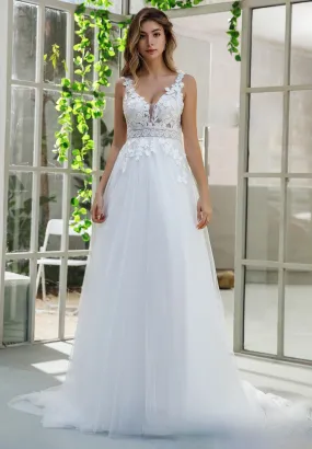 Inspired Lace A-line Wedding Dress With Slit Tulle Skirt