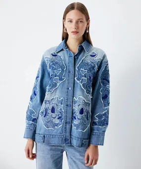 Ipekyol Appliqued Denim Coat Blue