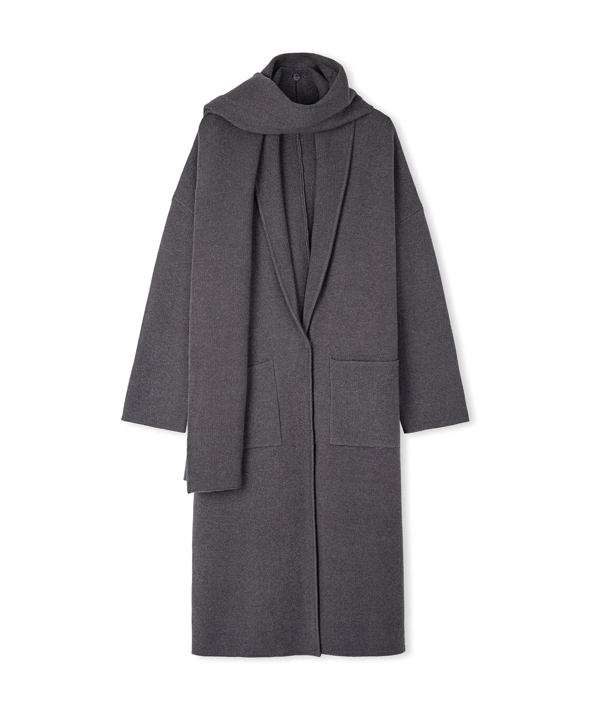 Ipekyol Knitted Coat With Scarf Accessory Anthracite