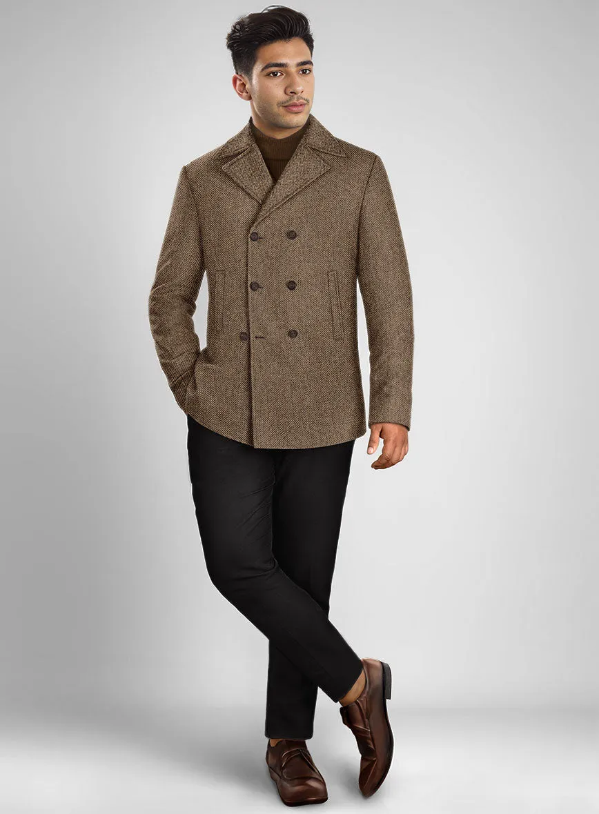 Irish Brown Herringbone Tweed Pea Coat