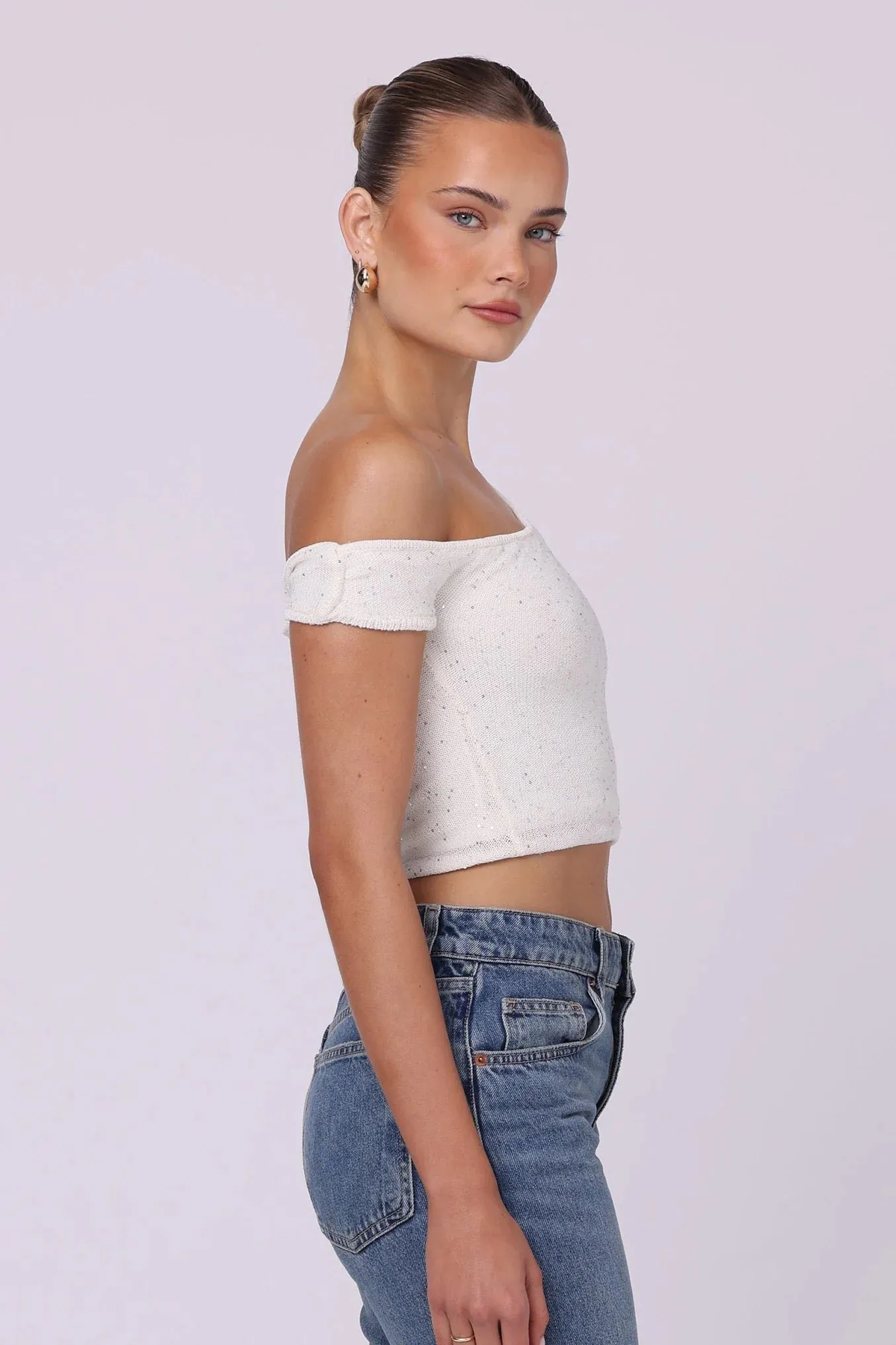 Isabelle Quinn Jaye Asymmetrical Sequin Knit Top - White