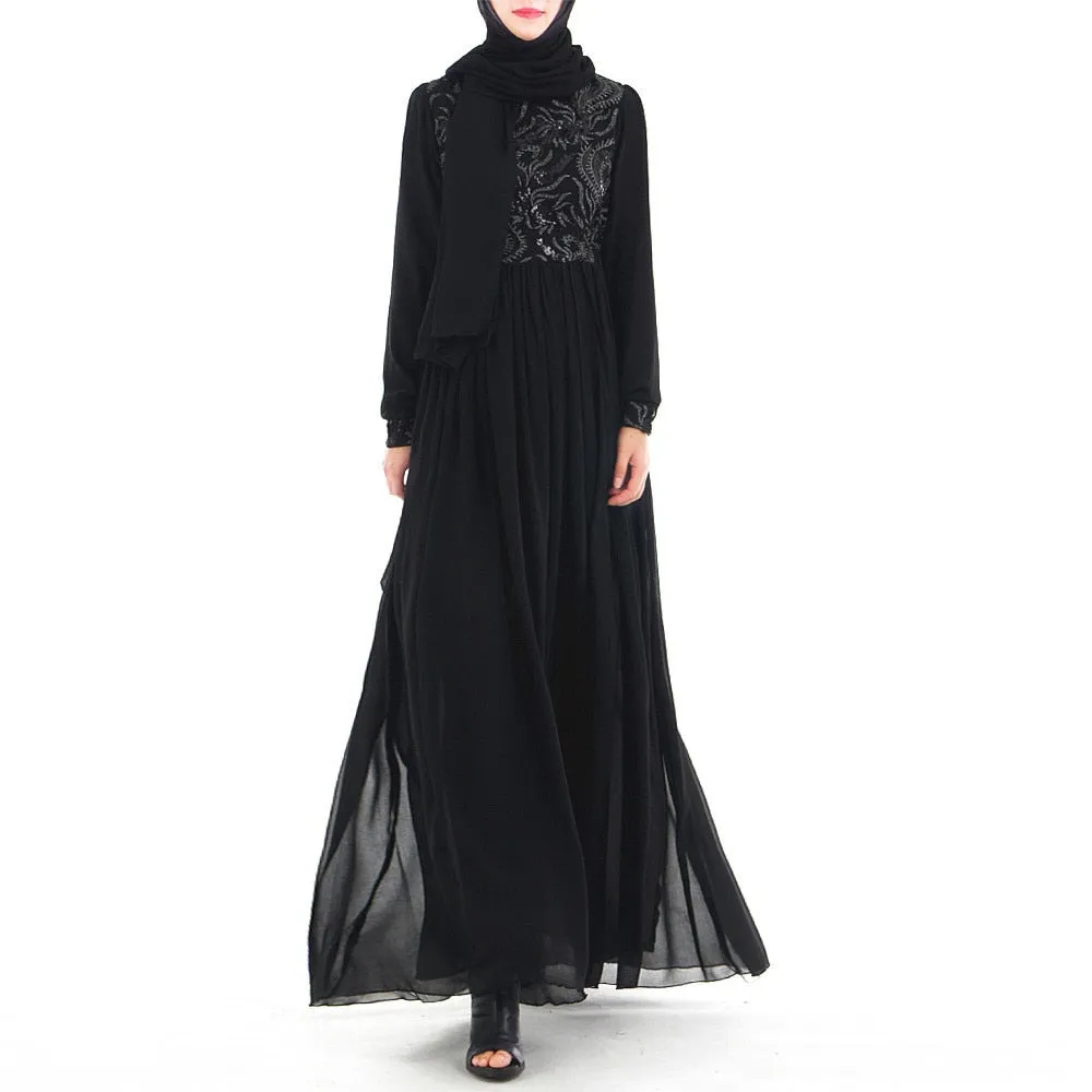 Islamic Women's Embroidered Chiffon Abayas Muslim Long Sleeve Fashion Dress Arabic Dubai Turkish Women Clothing