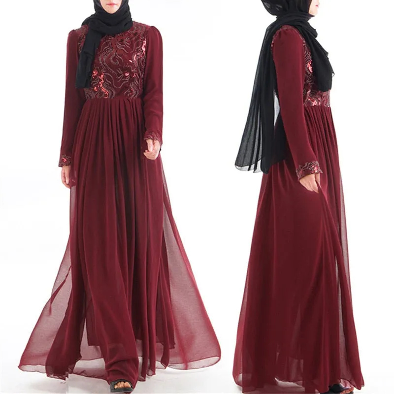 Islamic Women's Embroidered Chiffon Abayas Muslim Long Sleeve Fashion Dress Arabic Dubai Turkish Women Clothing