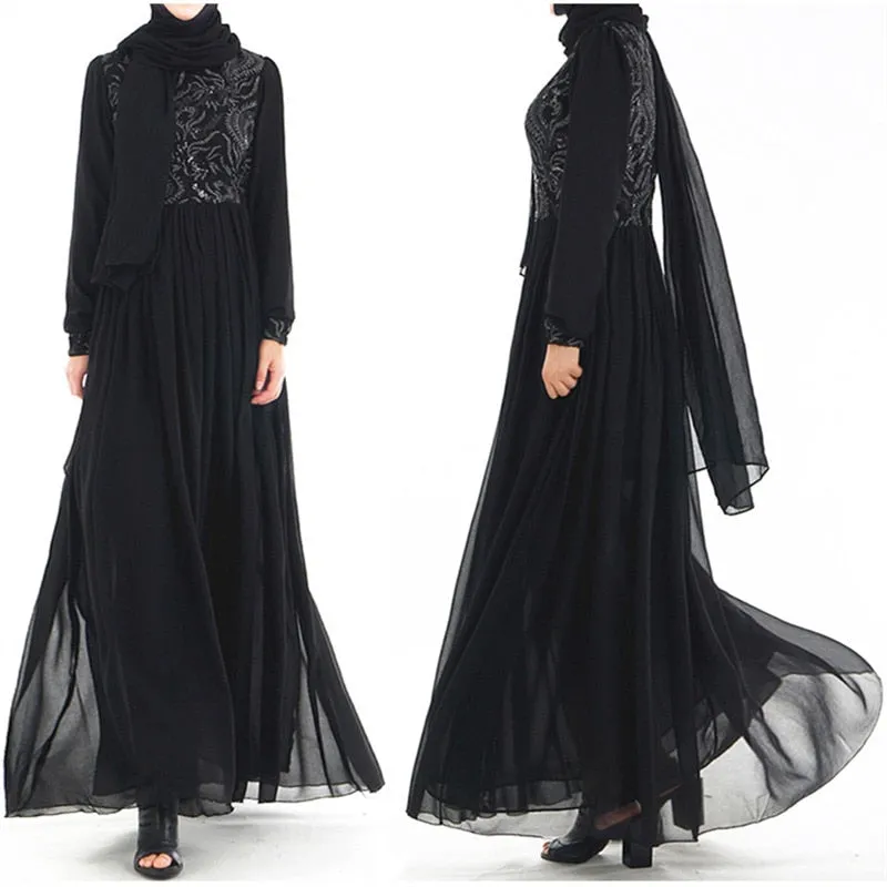 Islamic Women's Embroidered Chiffon Abayas Muslim Long Sleeve Fashion Dress Arabic Dubai Turkish Women Clothing