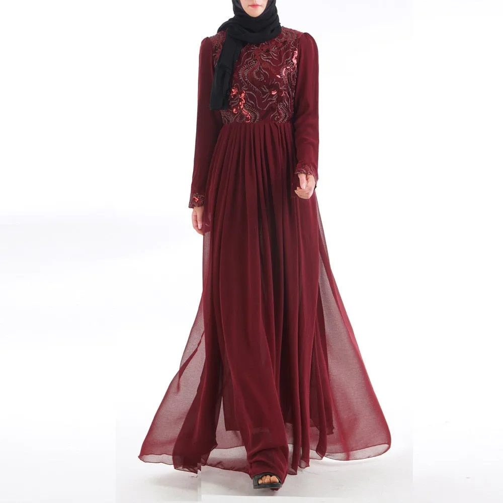 Islamic Women's Embroidered Chiffon Abayas Muslim Long Sleeve Fashion Dress Arabic Dubai Turkish Women Clothing