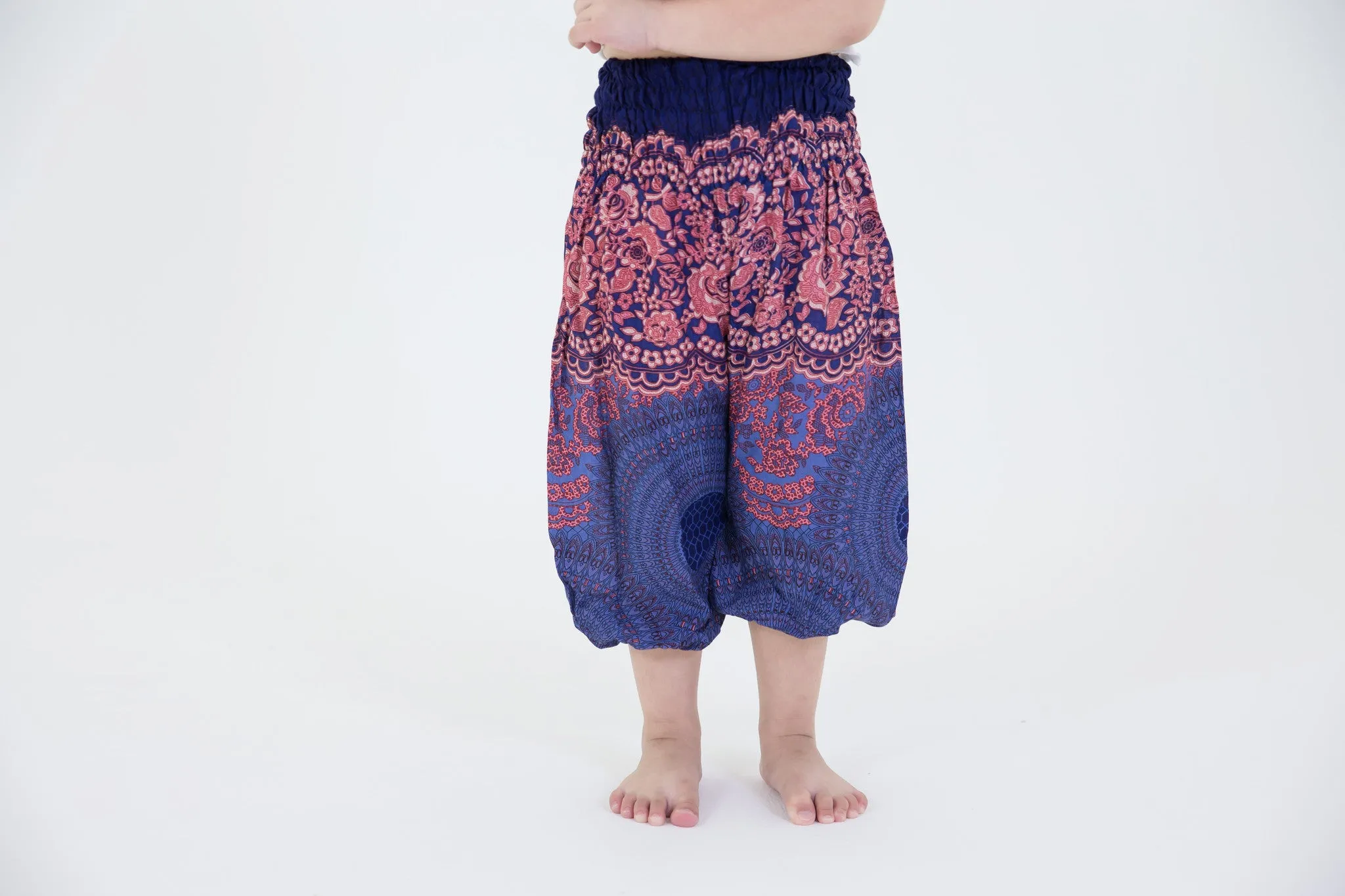 Kids Geometric Mandalas Harem Pants in Blue