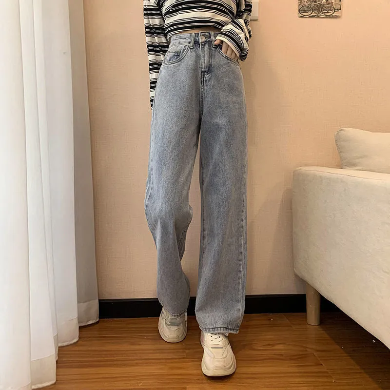 KittenAlarm - High Waist Straight Stretch Loose Jeans Pants