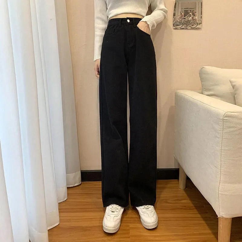 KittenAlarm - High Waist Straight Stretch Loose Jeans Pants